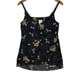 CAbi Women's Black Cosmic Floral‎ Button Down Cluster Cami XS #3606